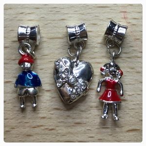 Crystal Heart Boy Girl Silver Dangle Charm Bundle Sets